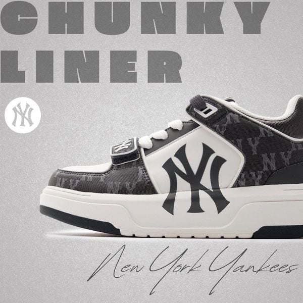 403 - Giày MLB Chunky Liner Mid Monogram NY Yankees Denim Black - 3ASXCDN3N-50BKS