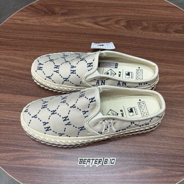 392 - Giày MLB Mule Playball Dia Monogram NY 'Grey Beige' - 3AMUMDB2N-50BGS