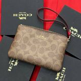 908 - Ví Coach 'Khaki Red' Corner Zip Monogram Wristlet In Signature Canvas - H2592 - CAQ75