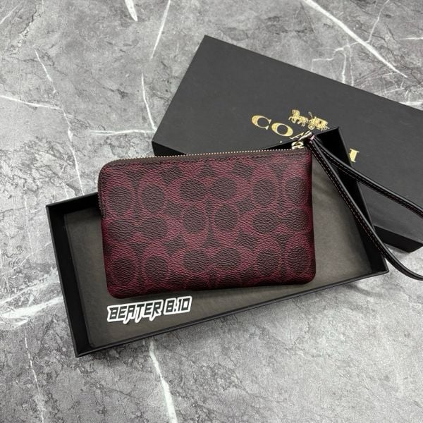 Ví Coach Corner Zip Monogram Wristlet 'Navy' & 'Burgundy' In Signature Canvas  - F2648 - CEY93 - 1159
