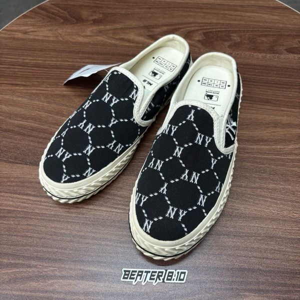 391 - Giày MLB Mule Playball Dia Monogram NY 'Black White' - 3AMUMDB2N-50BKS