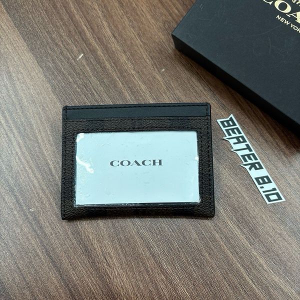 854 - Ví Coach Card Case Canvas Card Holder Horse Brown