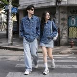 Áo Sơ Mi MLB Denim Unisex Classic Monogram Jacquard - 3ADRM0141-50BLL - 1351