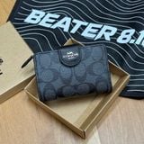 844 -  Ví Coach Medium Corner Zip Wallet In Signature Canvas Black - C0082