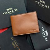 855 - Ví Coach Slim Bill Canvas Dáng Gập Đứng, Card Holder DARK SADDLE