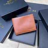 855 - Ví Coach Slim Bill Canvas Dáng Gập Đứng, Card Holder DARK SADDLE