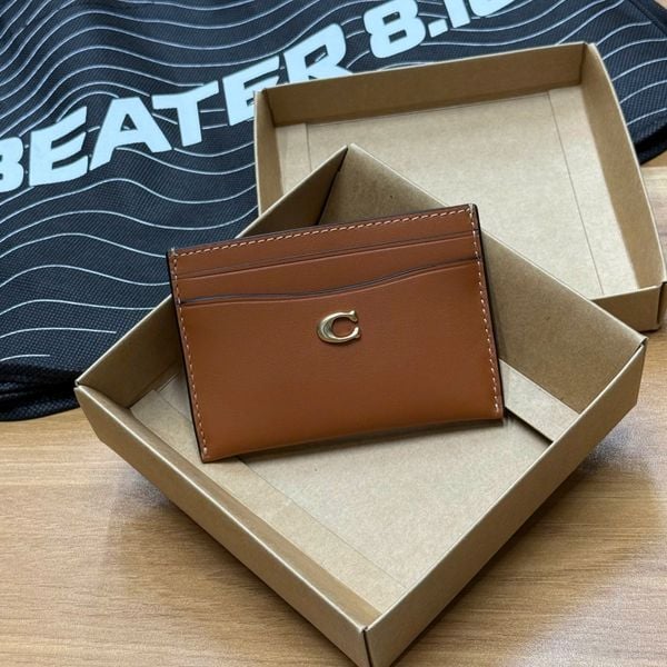 862 - Ví Coach Card Case Canvas Da Trơn Dáng Gập Đứng Logo C - CM435