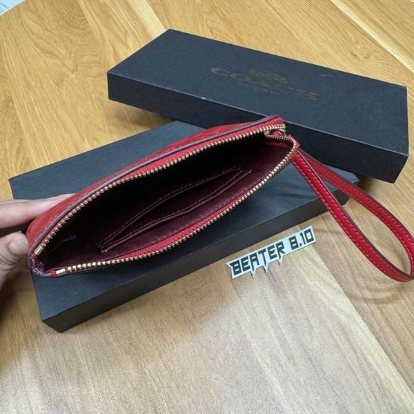 884 - Ví Coach 'Berry Red' Corner Zip Monogram Wristlet In Signature Canvas - H2592 - CAQ75