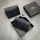 945 - Ví Coach Card Holder Wallet In Signature Canvas Black - F2581 CW367