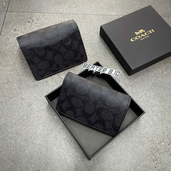 945 - Ví Coach Card Holder Wallet In Signature Canvas Black - F2581 CW367