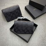 945 - Ví Coach Card Holder Wallet In Signature Canvas Black - F2581 CW367