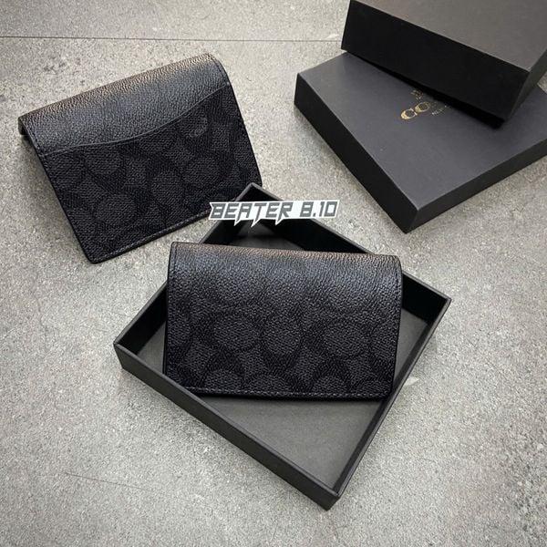 945 - Ví Coach Card Holder Wallet In Signature Canvas Black - F2581 CW367
