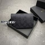 945 - Ví Coach Card Holder Wallet In Signature Canvas Black - F2581 CW367