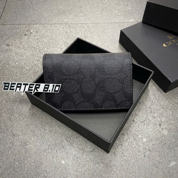 945 - Ví Coach Card Holder Wallet In Signature Canvas Black - F2581 CW367