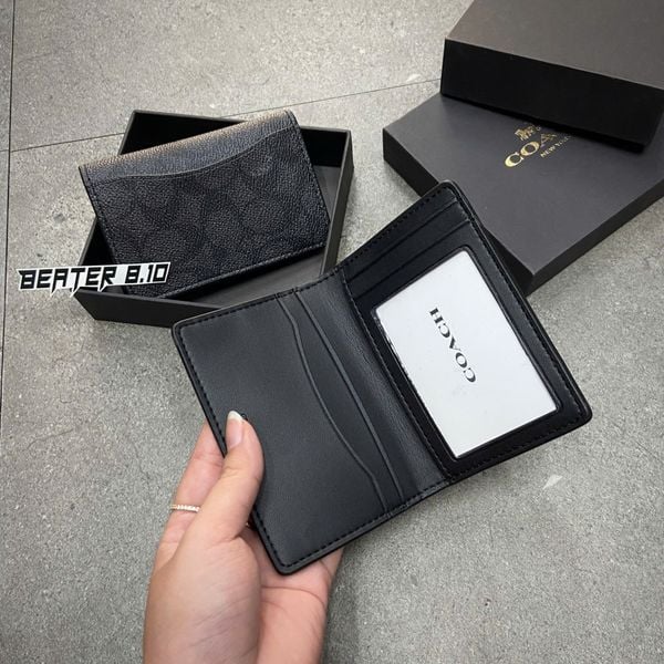 945 - Ví Coach Card Holder Wallet In Signature Canvas Black - F2581 CW367