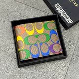 959 - Ví Coach da Nam 3 In 1 Rainbow Signature Canvas Dáng Gập Vuông, Kèm Card Holder - C9863