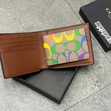 959 - Ví Coach da Nam 3 In 1 Rainbow Signature Canvas Dáng Gập Vuông, Kèm Card Holder - C9863