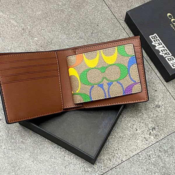 959 - Ví Coach da Nam 3 In 1 Rainbow Signature Canvas Dáng Gập Vuông, Kèm Card Holder - C9863