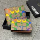 959 - Ví Coach da Nam 3 In 1 Rainbow Signature Canvas Dáng Gập Vuông, Kèm Card Holder - C9863