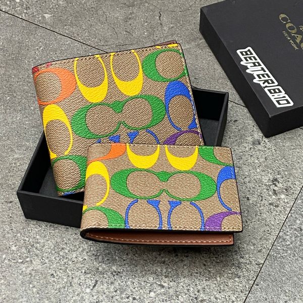 959 - Ví Coach da Nam 3 In 1 Rainbow Signature Canvas Dáng Gập Vuông, Kèm Card Holder - C9863