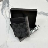 856 - Ví Coach Slim Card Case Canvas Dáng Gập Đứng, Card Holder MAGNETIC - 91660