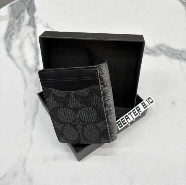 856 - Ví Coach Slim Card Case Canvas Dáng Gập Đứng, Card Holder MAGNETIC - 91660