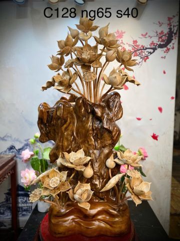 Bình Hoa Sen Gỗ - Gỗ Ngọc Am  - Sen Lũa Mẫu 6