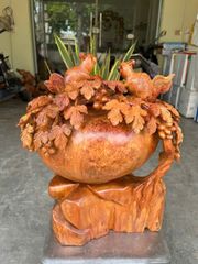 Tượng Phong Thuỷ - Bình nu sóc Cao 48cm, ngang 40cm, sâu 32cm -  Gỗ Nu hương