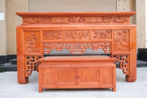 Bàn Thờ Đứng Gỗ Hương Đá - Kích Thước 197x107x117cm Giả Osa + Tủ Cơm