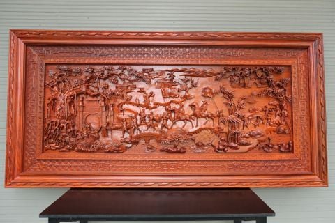 Tranh Gỗ Vinh Quy Bái Tổ 2 Khung Kích Thước 237*117*7Cm -Gỗ Hương Đỏ