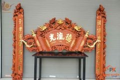 Cuốn Thư Câu Đối Gỗ Hương Đỏ- Kích Thước 197 Dát Vàng 18k
