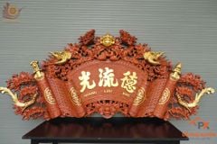 Cuốn Thư Câu Đối Gỗ Hương Đỏ- Kích Thước 197 Dát Vàng 18k