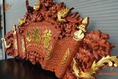 Cuốn Thư Câu Đối Gỗ Hương Đỏ- Kích Thước 197 Dát Vàng 18k