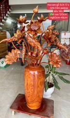 Bình Hoa Sen Gỗ- Hoa Sen Gỗ Sưa, Bình Gỗ Cẩm Padosa 17 Cành( Bình )