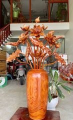 Bình Hoa Sen Gỗ- Hoa Sen Gỗ Sưa, Bình Gỗ Cẩm Padosa 17 Cành( Bình )