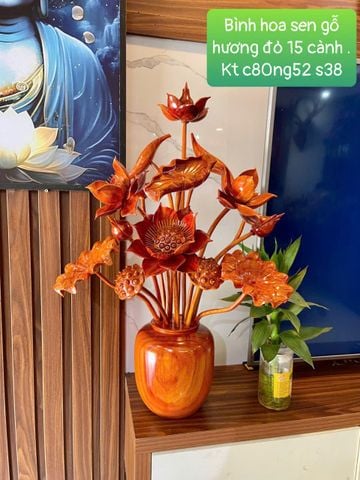 Bình Hoa Sen Gỗ Hương Đỏ 15 Cành (Bình)
