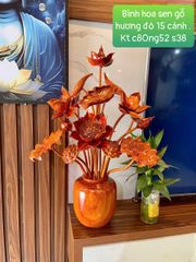 Bình Hoa Sen Gỗ Hương Đỏ 15 Cành (Bình)