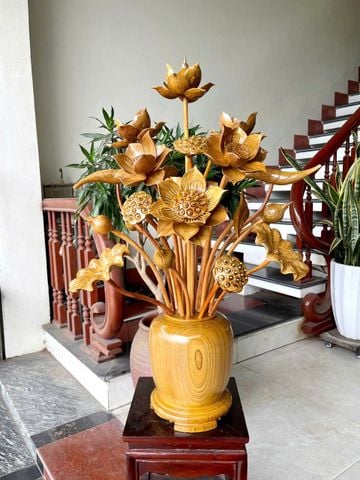 Bình Hoa Sen Gỗ- Hoa Sen Gỗ Cẩm Vàng - 21 Cành