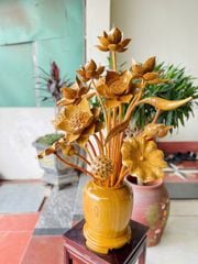 Bình Hoa Sen Gỗ- Hoa Sen Gỗ Cẩm Vàng - 21 Cành