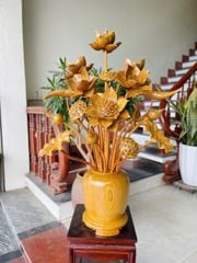 Bình Hoa Sen Gỗ- Hoa Sen Gỗ Cẩm Vàng - 21 Cành