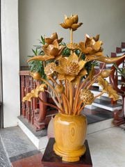 Bình Hoa Sen Gỗ- Hoa Sen Gỗ Cẩm Vàng - 21 Cành