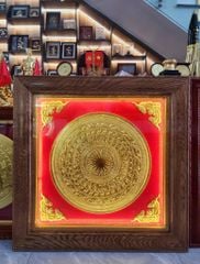 Tranh Trống Đồng - Mặt Gò Dát Vàng Kích Thước 98x98Cm Có Kính