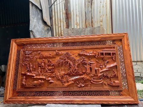 Tranh Gỗ Đồng Quê Kích -Gỗ Hương Đá- Kích Thước 237-127 dày 8cm