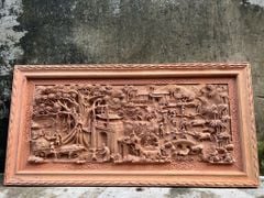 Tranh Gỗ Đồng Quê Kích -Gỗ Hương Đá- Kích Thước 217-107 dày 7cm