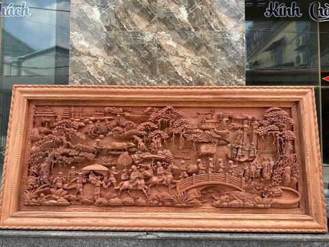 Tranh Gỗ Vinh Quy Bái Tổ Kích Thước 217x107x8 Gỗ Hương Đá