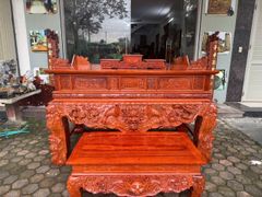 Bàn Thờ - Án Gian Đứng Gỗ Hương Đá - Đục Hổ Phù Kích Thước 197 + Bàn cơm