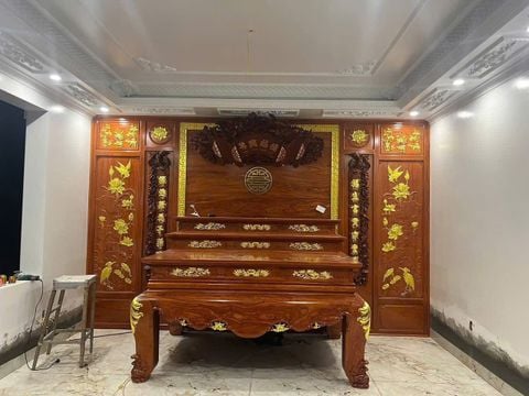 Bàn Thờ Tam Cấp - Gỗ Hương Đá - Kích Thước 217x147x157 , Dạ tiền nguyên khối