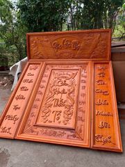 Bộ Tranh Cửu Huyền Thất Tổ Gỗ Hương Đỏ - Kích Thước 139x175