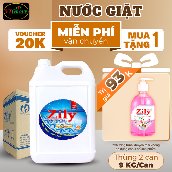 Nuoc giat Zily can 9kg thung 2 can