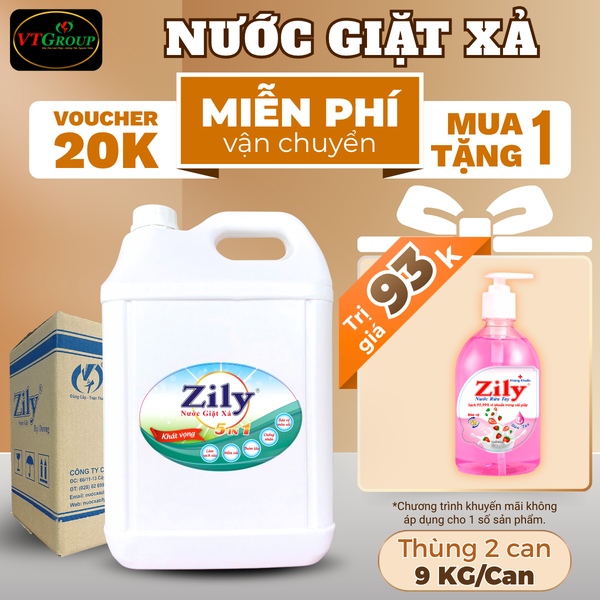 Nuoc giat xa Zily 5in1 can 9kg thung 2 can